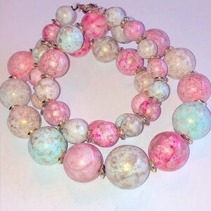 ❌not for sale gifted Vintage necklace pink, blue gold-sponged marbled beads 24”
